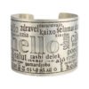 The Hello Cuff. Silver cuff bracelet with the word hello in English and several other languages.