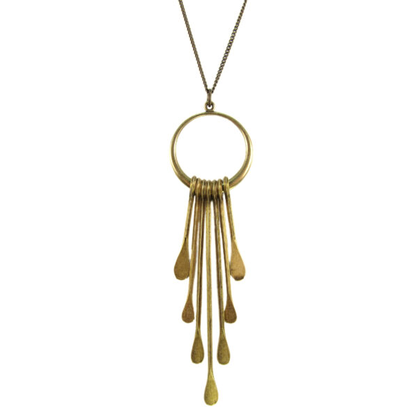 Sun drop necklace is a statement necklace with an aged brass sun drop pendant