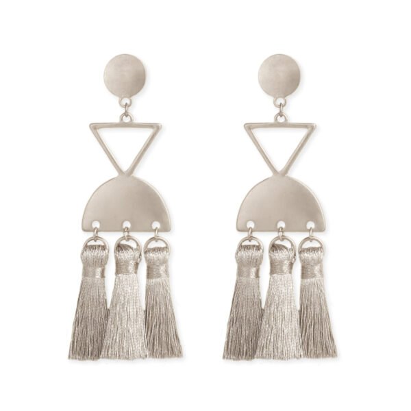 Silver geometric tassel earrings