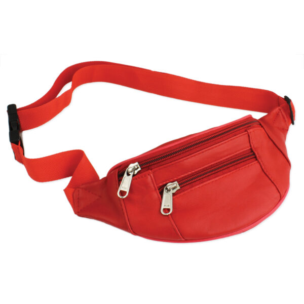 red leather belt bag with zippers