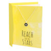 Greeting card necklace with Reach for the Stars message. Silver plated necklace with star charm.