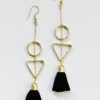 gold earrings with suede black tassels